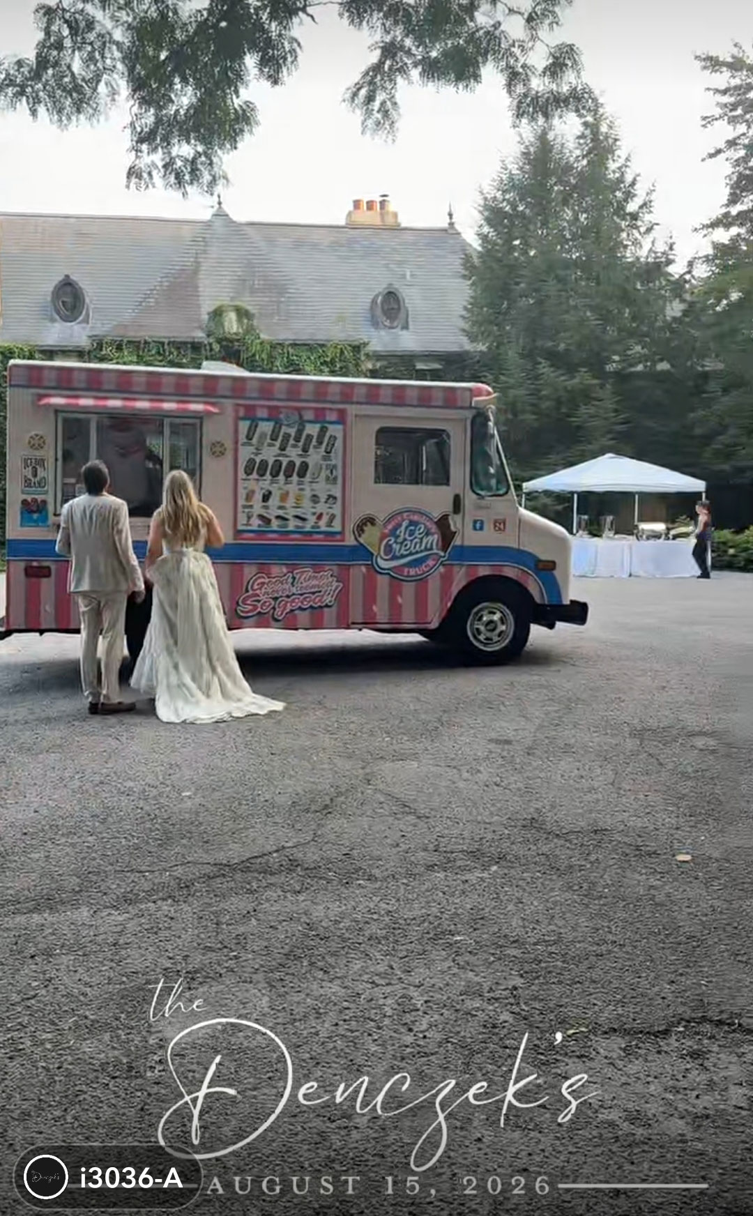 newly wed couple at ice cream truck